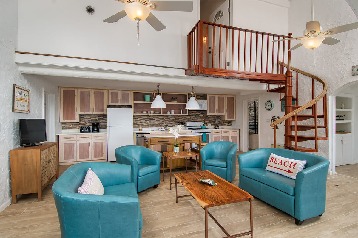 Cane Garden Bay Beach House Living Room & Kitchen
